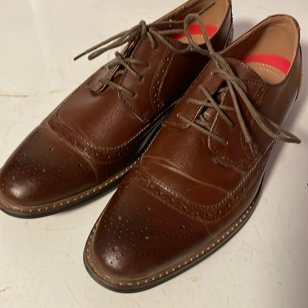 Parrazo Men's 10 Modern Cap Toe Cognac Brown Lace Up Wooden 05 Oxfords Shoes